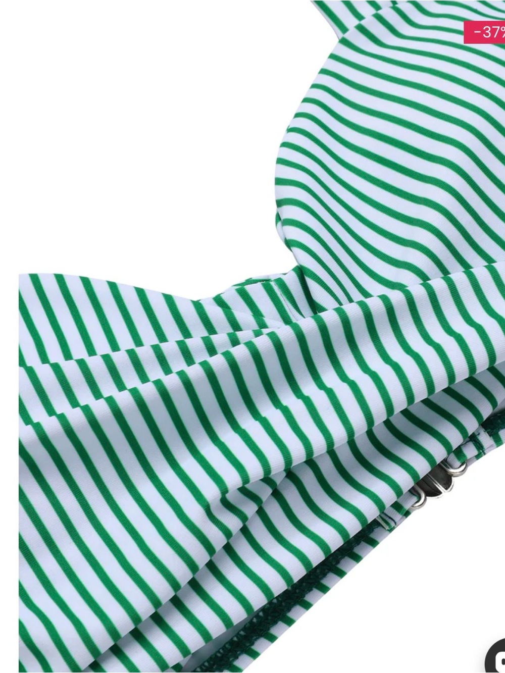 Retro High-Waist Green Stripe Halter Bikini - Picture 3 of 4